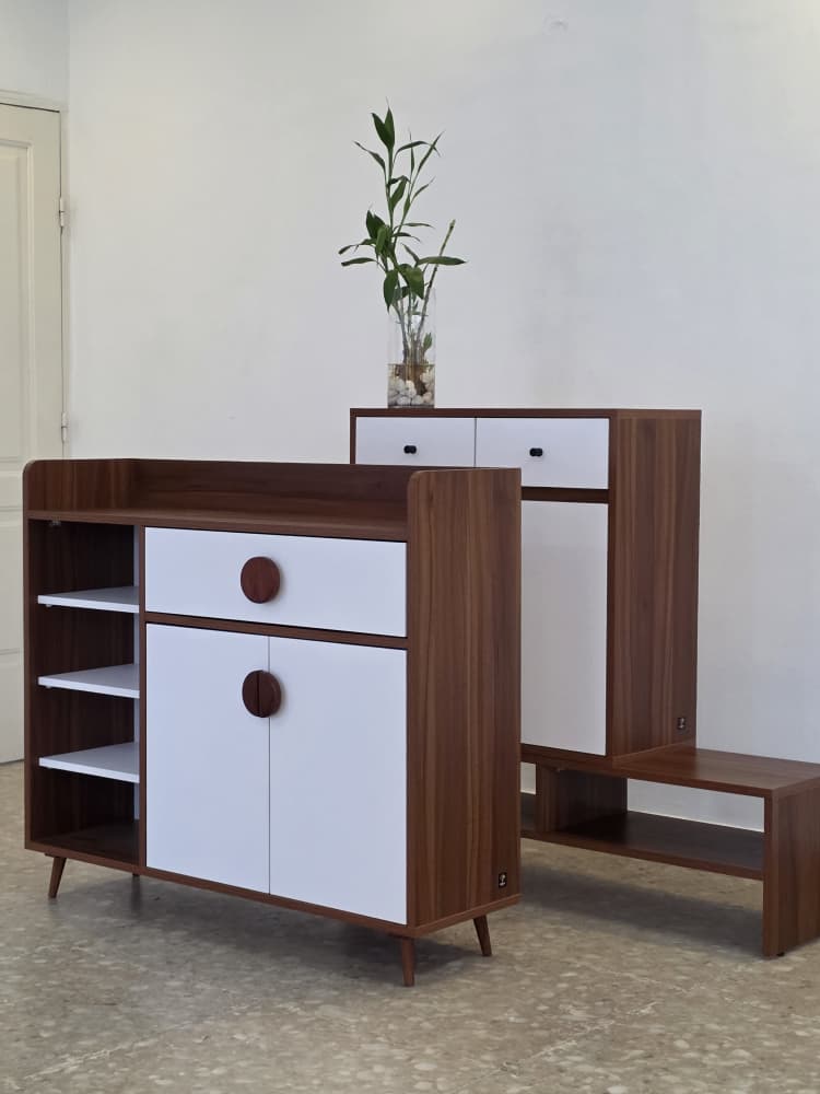 Ensemble salon mid-century — noyer & laque blanche — 2