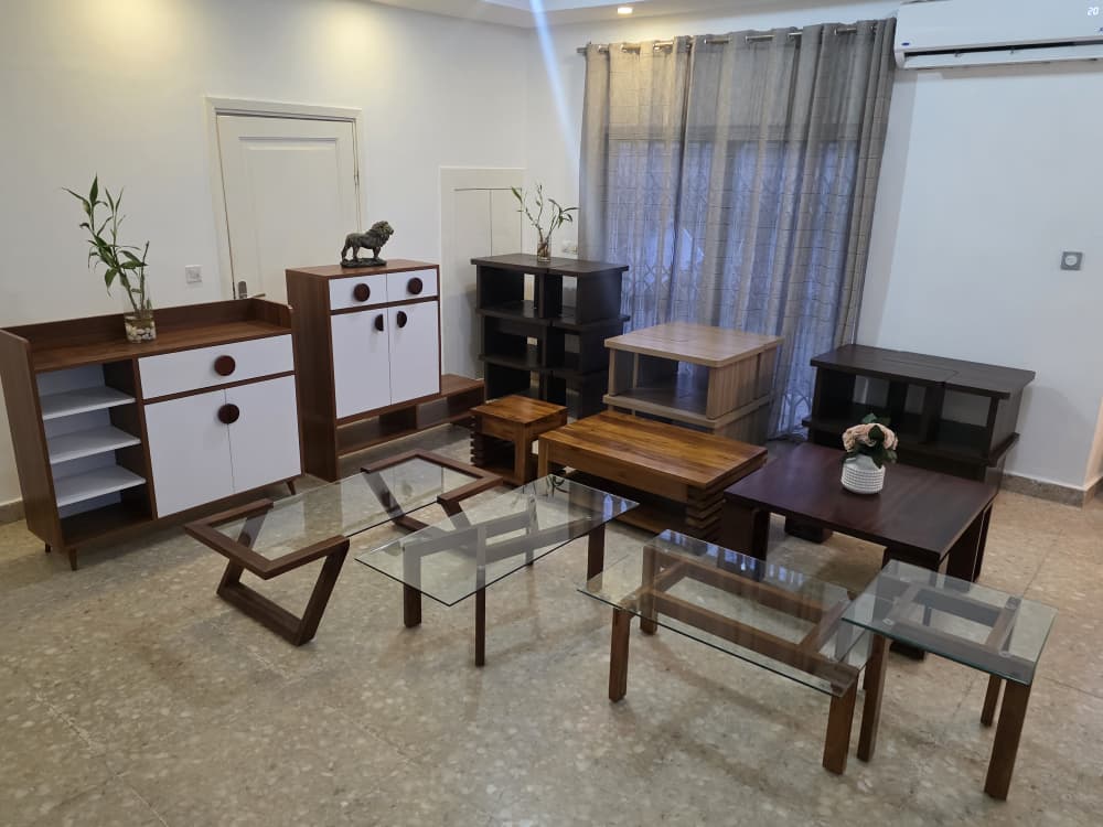 Ensemble salon mid-century — noyer & laque blanche — 1