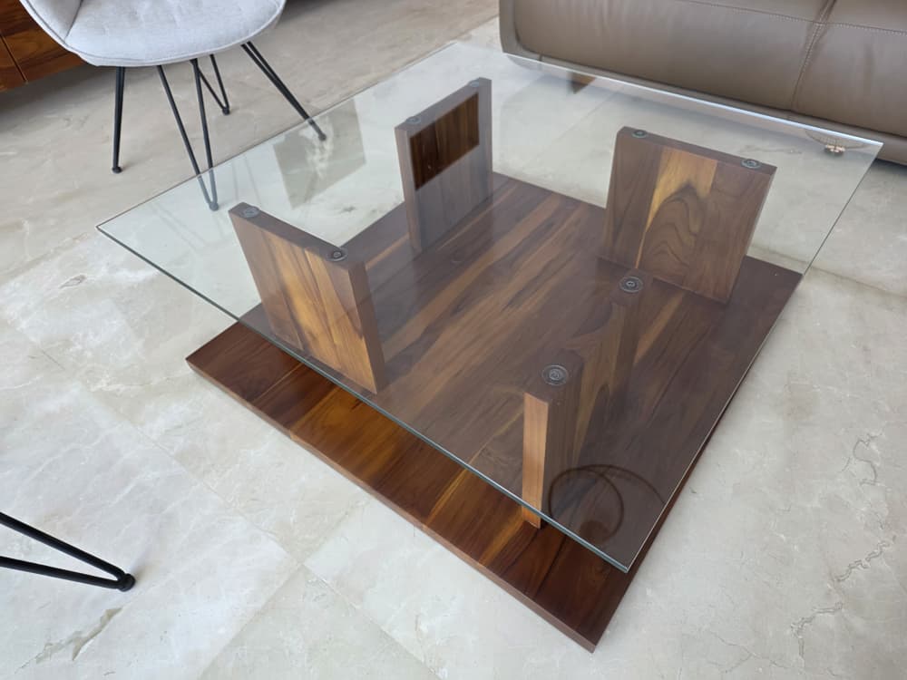 Tables basses verre & bois — salon contemporain — 1